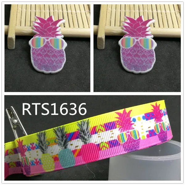 

7/8inch 100yard ribbon and 100pcs resin 1 set printed cartoon printed ribbon and resin RTS1636
