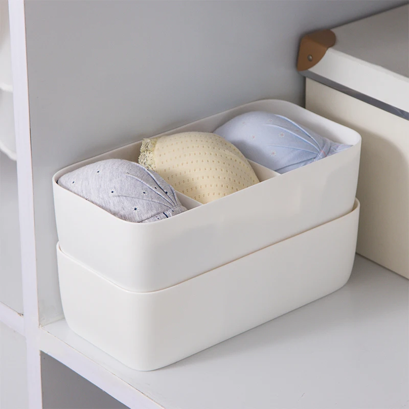 ORZ 3 Grids Clothes Organizer Plastic Storage Box Wardrobe Drawer Storage Basket Desktop Makeup Organizer Underware Container