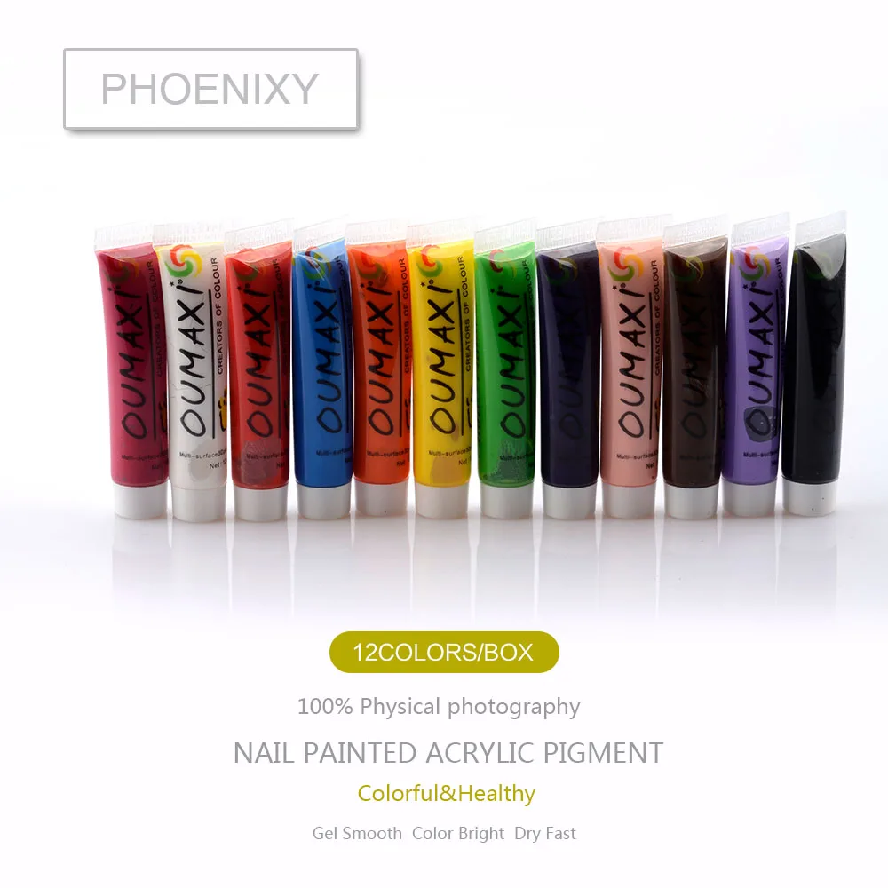 

professional 12Pcs Acrylic Tube Pigment Colorful Painted Gel Varnish for Nail Art Design 3D Drawing Nail Gel Polish