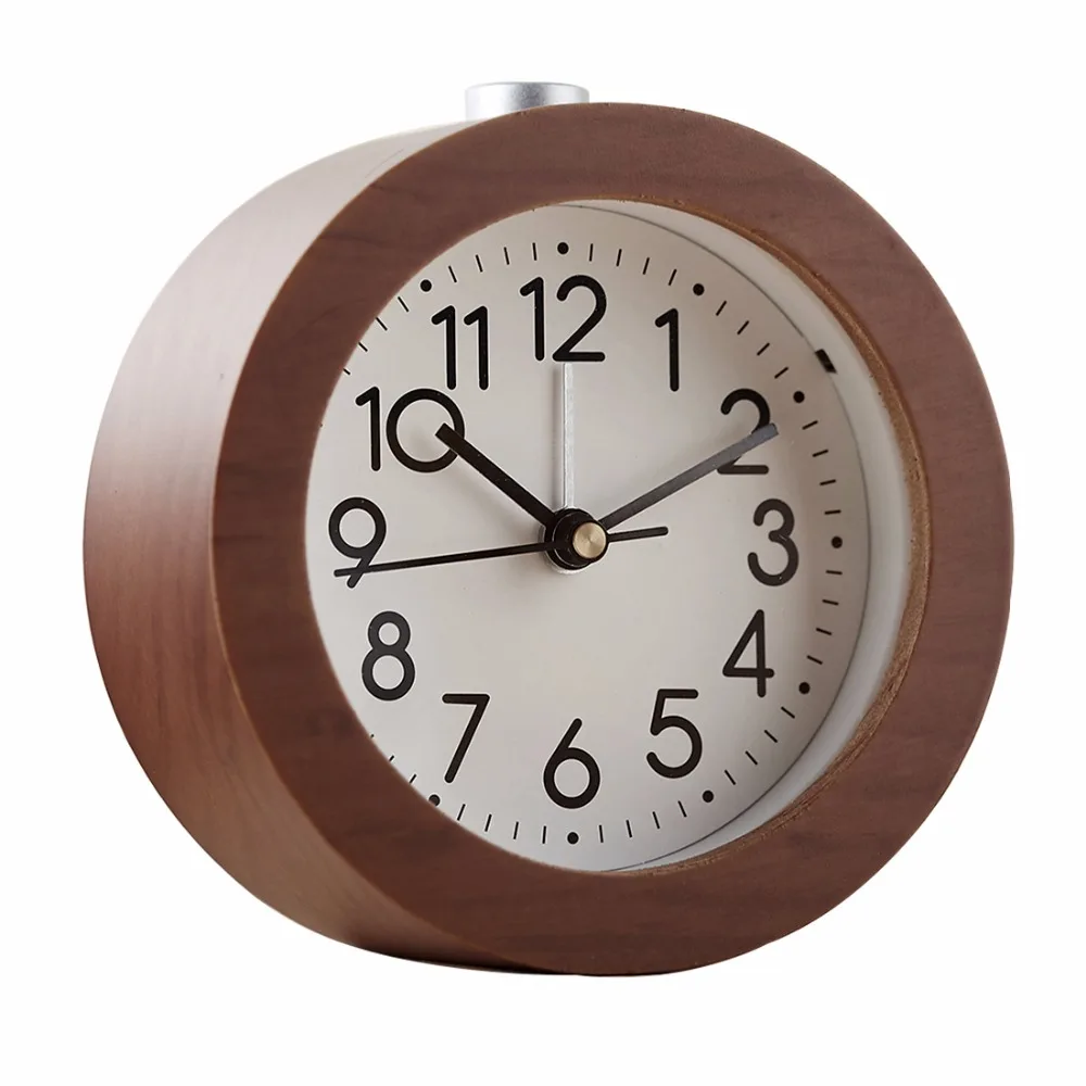  Round Alarm Clock Snooze Creative Retro Brown Luminous Table Desk Mini Clock Home Bedroom Decor Ala