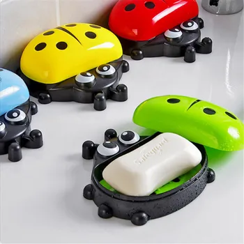 

Hot Sale Colorful Ladybug Soap Box Cute Cartoon Travel Soap Dish Organizer Kids Bathroom Soap Holder with Corver Soap Case