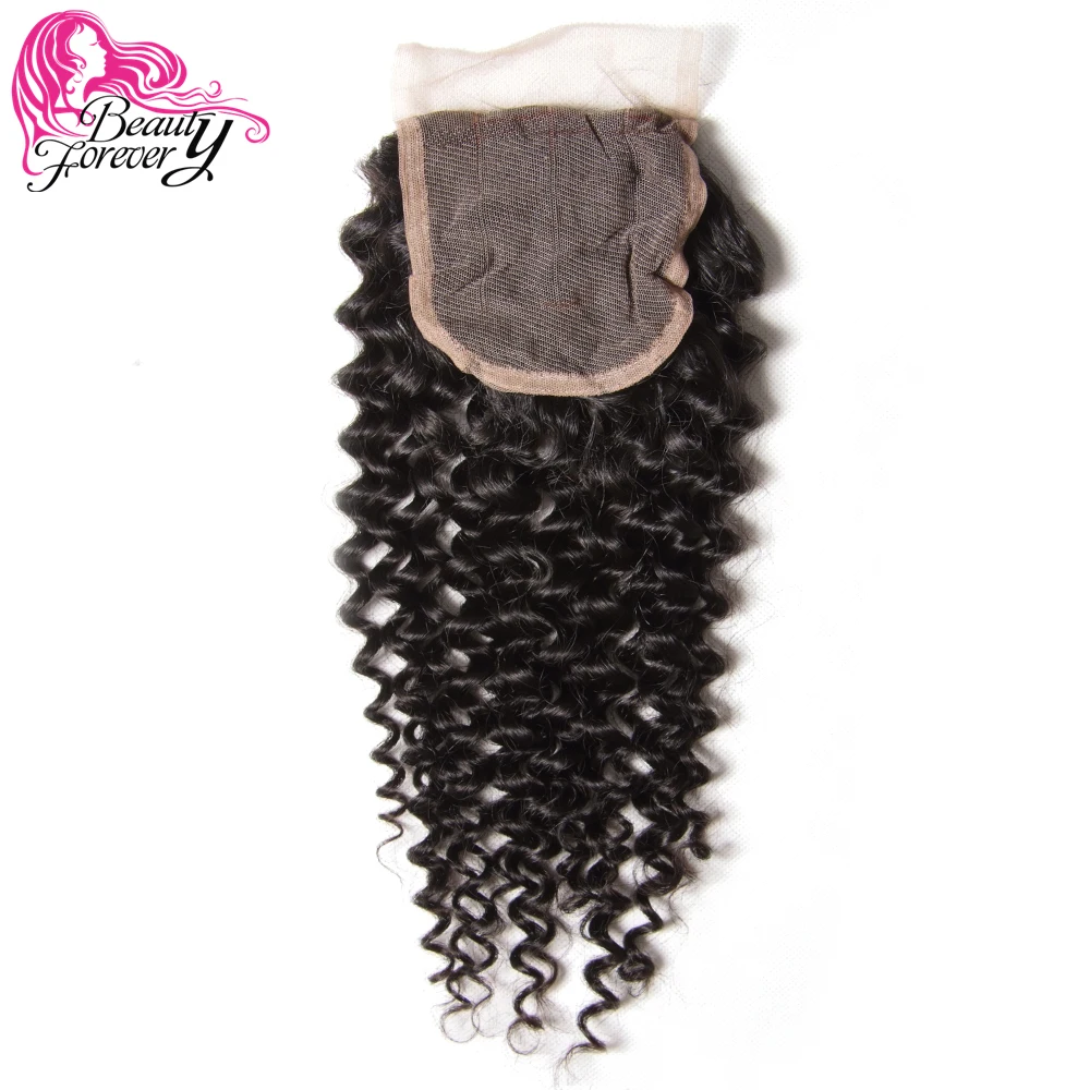 Beauty forever Curly Lace бразильские волосы с закрытием Remy человеческие волосы 4*4 часть 120% плотность натуральный цвет 10-20 дюймов