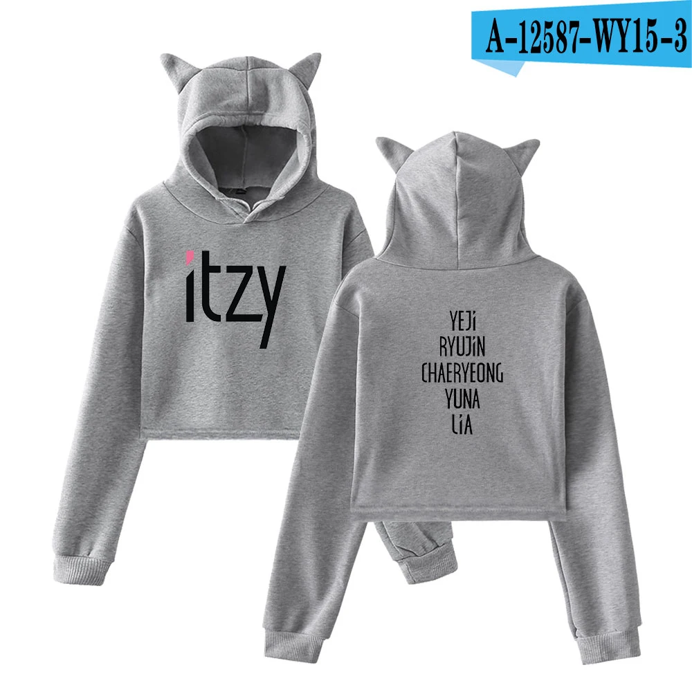 Itzy harajuku Кепка с кошачьими ушками сексуальные толстовки модный тренд сала Кот укороченный топ женские толстовки Толстовка Сексуальная Горячая Kpop Размер 2XL - Цвет: gray