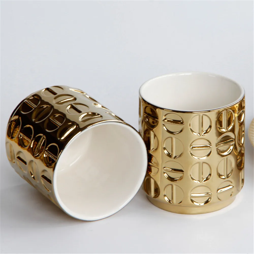 330 мл Скандинавская керамика, Золотая кофейная кружка, поднос, шикарная Скандинавская молочная чашка, роскошная Европейская ионная обшивка, чашка для воды для дома, отеля