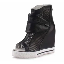 Обувь с дышащей сеткой женские Босоножки с открытым носком Ботильоны для женская обувь на застежке-молнии Zapatos Mujer Высота Увеличение толстым на платформе Дамская обувь