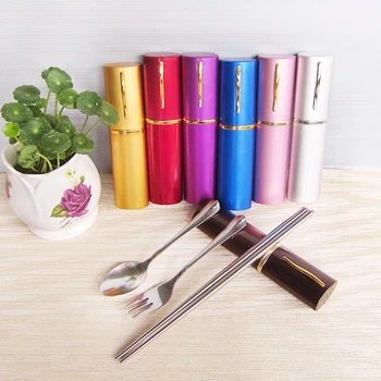 

GESEW 3 Pcs Stainless Steel Tableware Set Portable Cutlery Set Folding Chopsticks Spoon Fork Dinnerware Student Travial Office