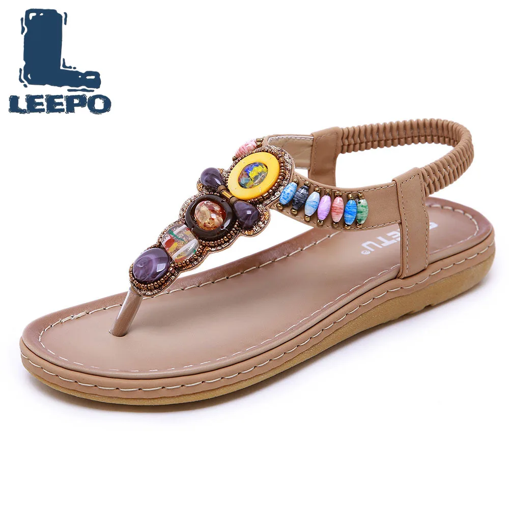 

Woman Summer Retro Boho Sandals Gemstone Beaded Diamond Peep Toe Flat Gladiator Sandles Shoes Women Crystal Flip Flops