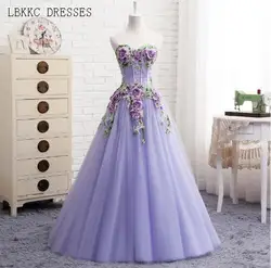 Милая Фиолетовый Вечерние платья с вышивкой кружевные цветы vestido de festa Longo Abendkleider 2018