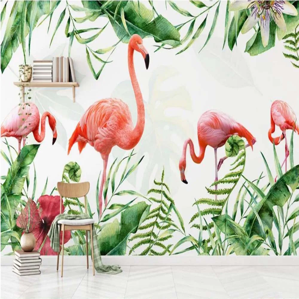 

Nordic Flamingos Tropical Leaves Wall Murals for Living RoomAnimal Wallpaper Mural Wall Papers Roll 3D Printed Photo Wallpapers
