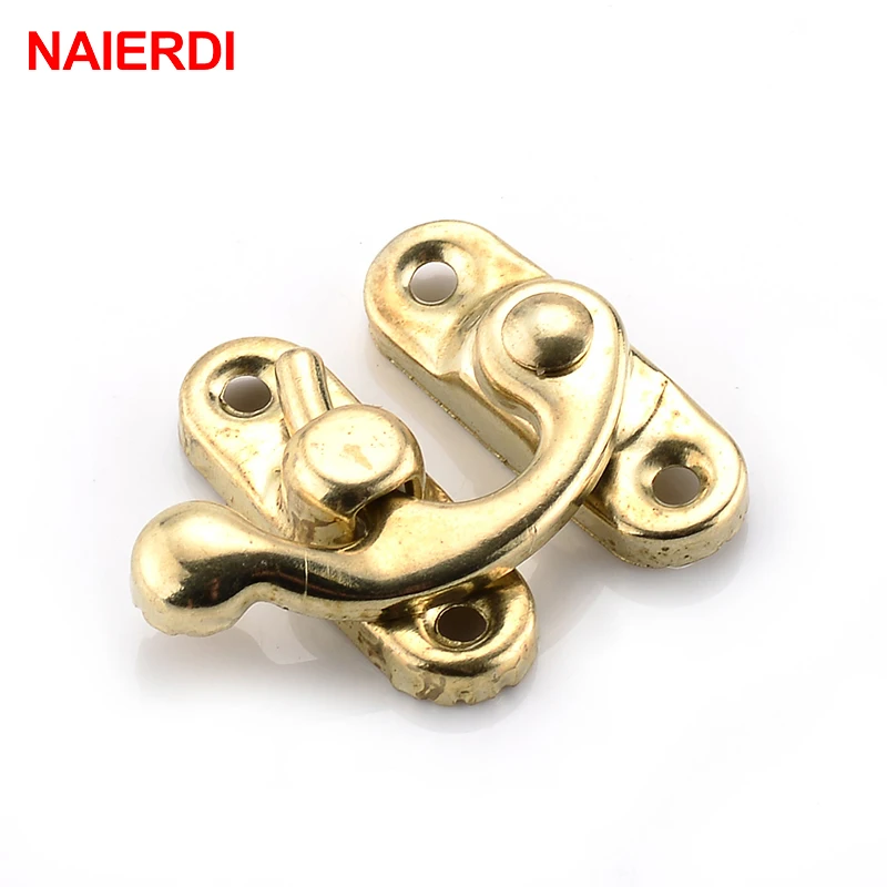 NAIERDI Small Antique Metal Lock Decorative Hasps Hook Gift Wooden Jewelry Box Padlock With Screws For Furniture Hardware