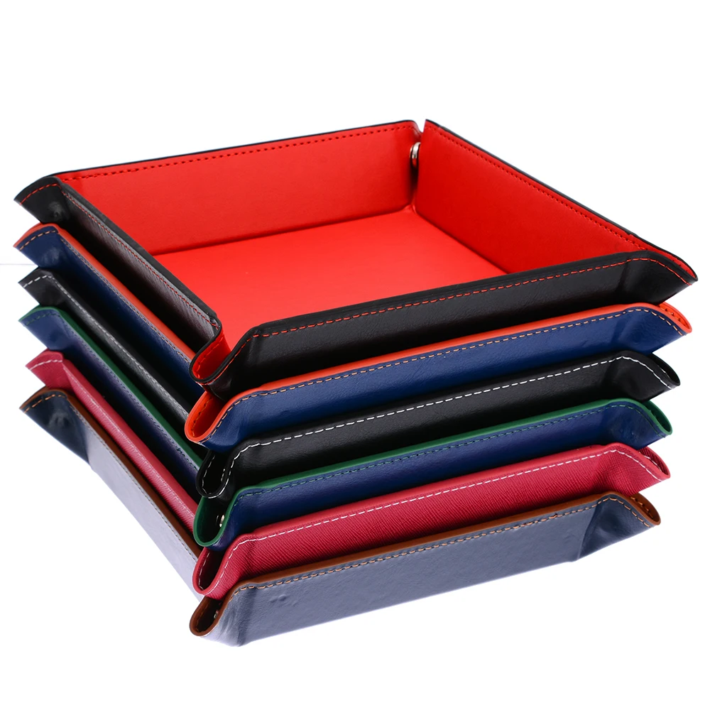 

Hot Sale PU Leather Dice Rolling Tray Collapsible Desktop Square Dice Tray Storage Box For Table Games Wholesale