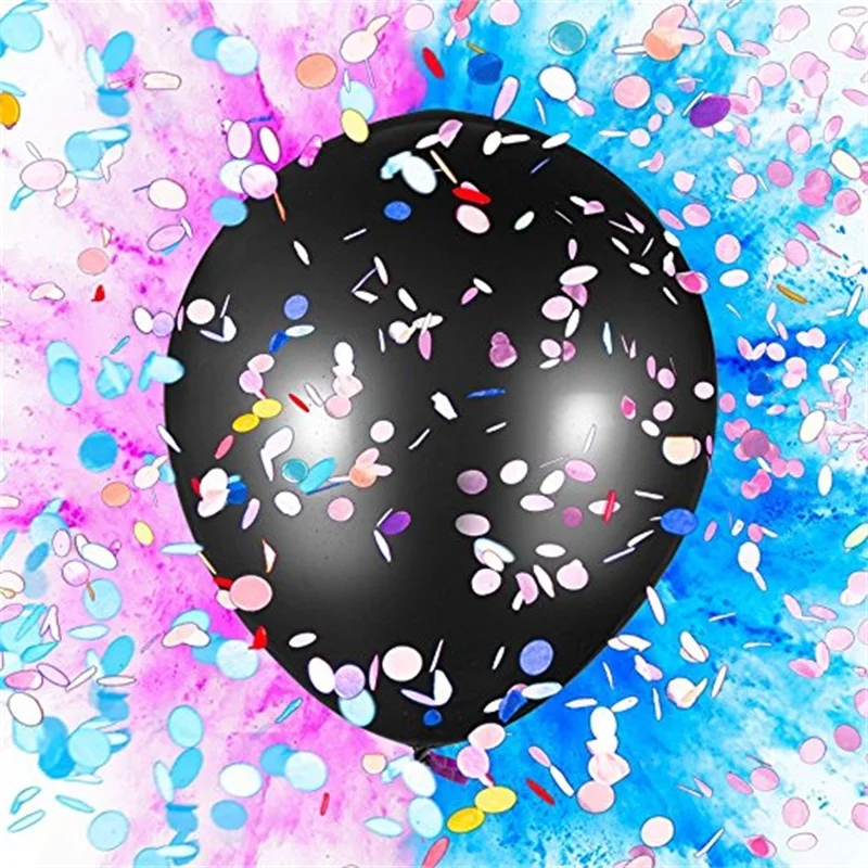 

36 inch Black Round Confetti Latex Balloon Boy or Girl Gender Reveal Party Balloon Giant balloon with pink blue gold confetti