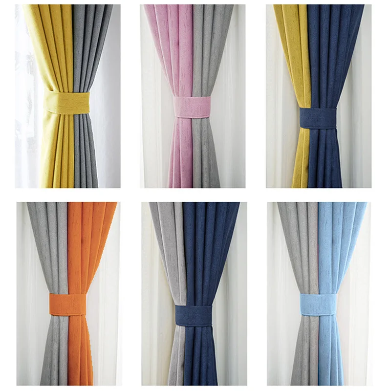 

High Grade Solid Color Stitching Blackout Window Curtain Linen Fabric For Living Room Bedroom High Shading Home Decoration 205#4