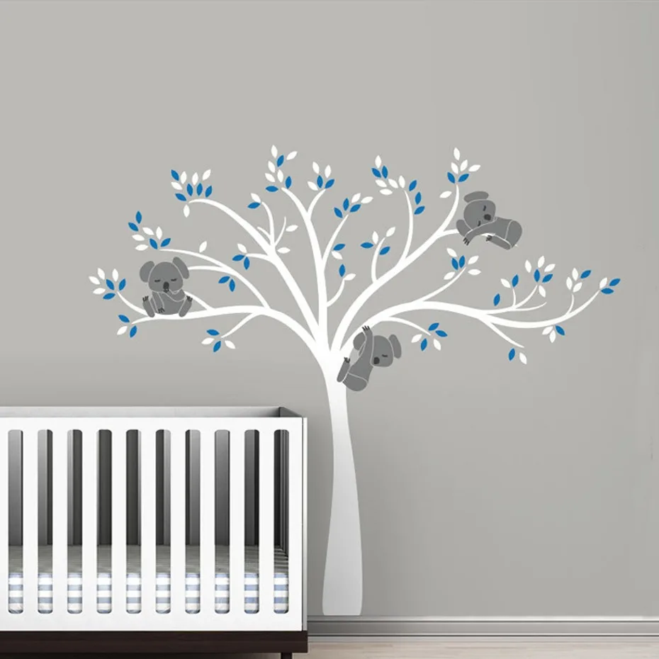 Online Koala And Branch Wall Sticker Tree Decal With Koala Family On White Tree Branch Vinyls Wall Stickers Nursery Decals Art Removable Mural Baby Children