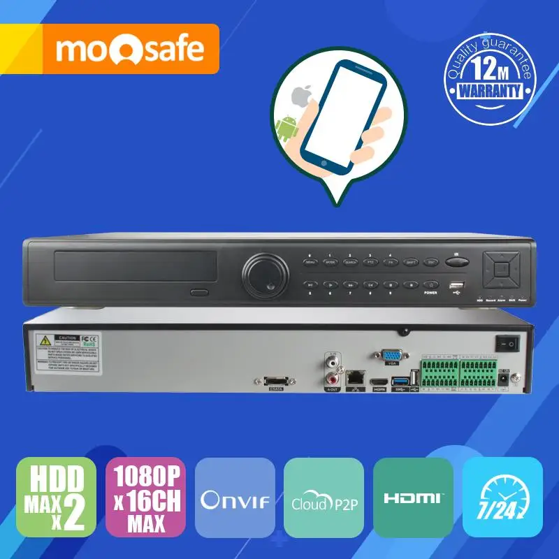 NVR 16CH 1080 P Поддержка 2HDD H.264 Цифровой Сетевой Видеорегистратор Onvif Камеры