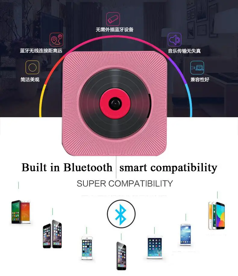 LEORY bluetooth настенный dvd-плеер выдвижной переключатель с дистанционным HiFi динамиком USB привод плеер AUX вход/выход(дополнительная батарея