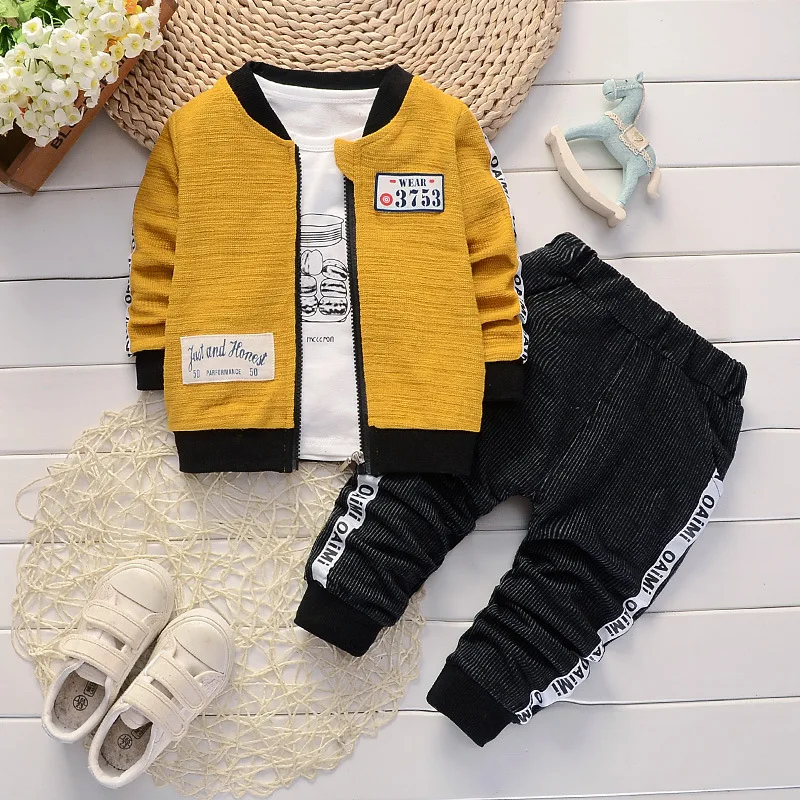 

Baby Boy Clothes 2019 Korean Fashion Cardigan Jackets + T-shirts + Pants 3PCS Infant Outfits Kids Bebes Jogging Suits Tracksuits