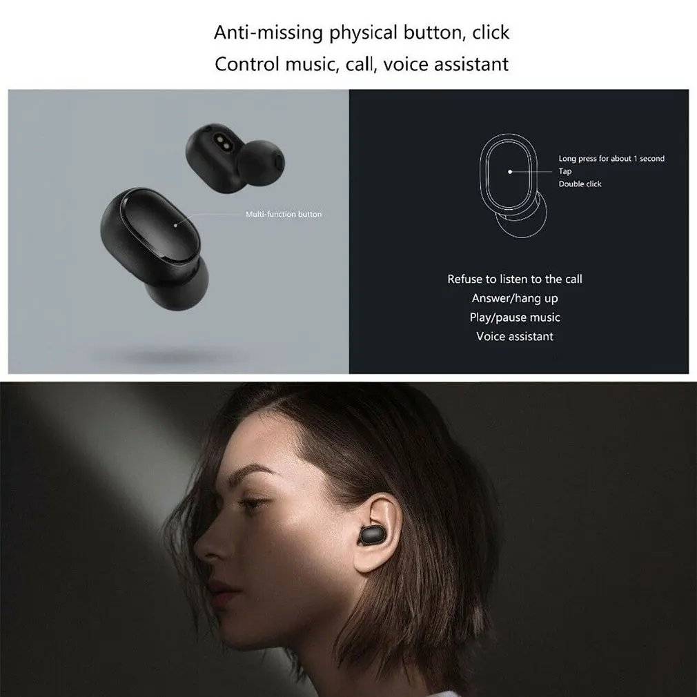 Xiaomi mi, Red mi AirDots TWS, настоящие беспроводные Bluetooth наушники, стерео, Bluetooth, 5,0 mi ni, гарнитура с mi c, наушники