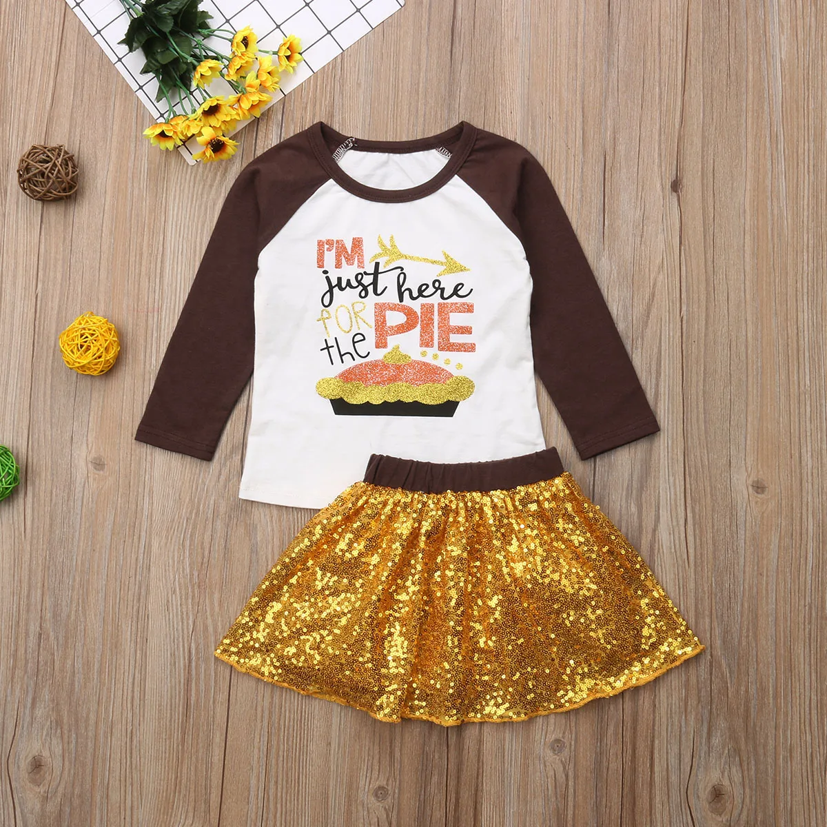 Pudcoco/Новинка; Модный комплект одежды из 2 предметов на День Благодарения для маленьких девочек; футболка; юбка-пачка; платье; одежда