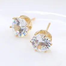 Fashion Jewelry Round 2 Carat Cubic Zirconia Silver Plated Stud Earrings for Women