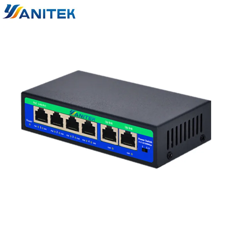

250M 4+2 POE switch 2 uplink and 4 POE RJ45 ports with VLAN DIP 6 ports 4 poe switch injector Ethernet network switch poe