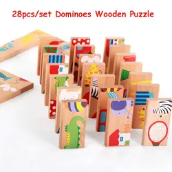 28 шт./компл. домино деревянные головоломки раннего образования 3D головоломки деревянные игрушки для Для детей игры игрушки подарки