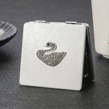 

PU Leather Portable Mini Pocket Cosmetic Beauty makeup mirror,2-face Magnifying Folding compact mirror swan,Party Favors Gifts