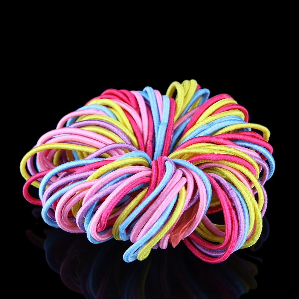 

100pcs/lot Elastic bands Ponytail Holder Rubber Hair Elastic Accessories for Girls Women Multicolor Tie Gum 2017 Hot Sale