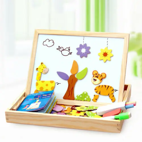 

Educational Magnetic Puzzle Drawing Writing Board Wooden Easel Puzzles Toy Kid Sketchpad Toys