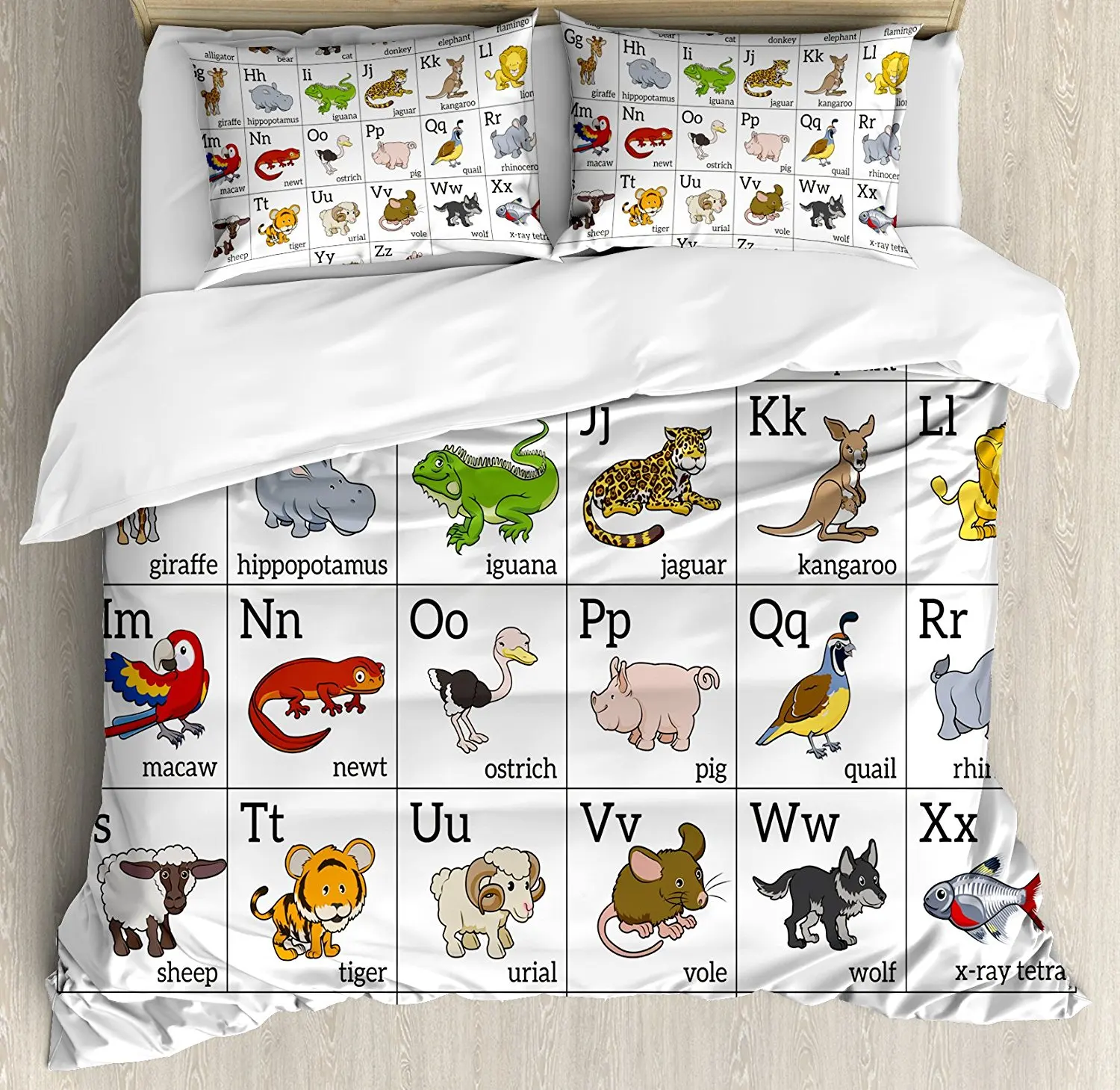 Educational Duvet Cover Set Alphabet Learning Chart With Cartoon Educational Duvet Cover Set Alphabet Learning Chart With Cartoon Animals Names Letters Upper And Lowercase 4pcs Bedding