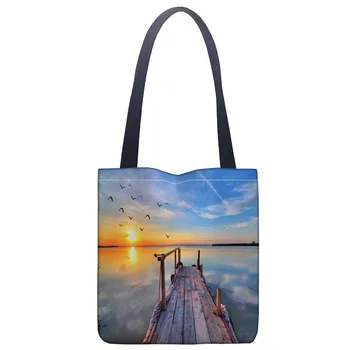 

Custom Dock Bridge Handbag Print Canvas Fabric Tote Bag Customized Eco Bags Single Shoulder Bag Custom Made Shopping Bags