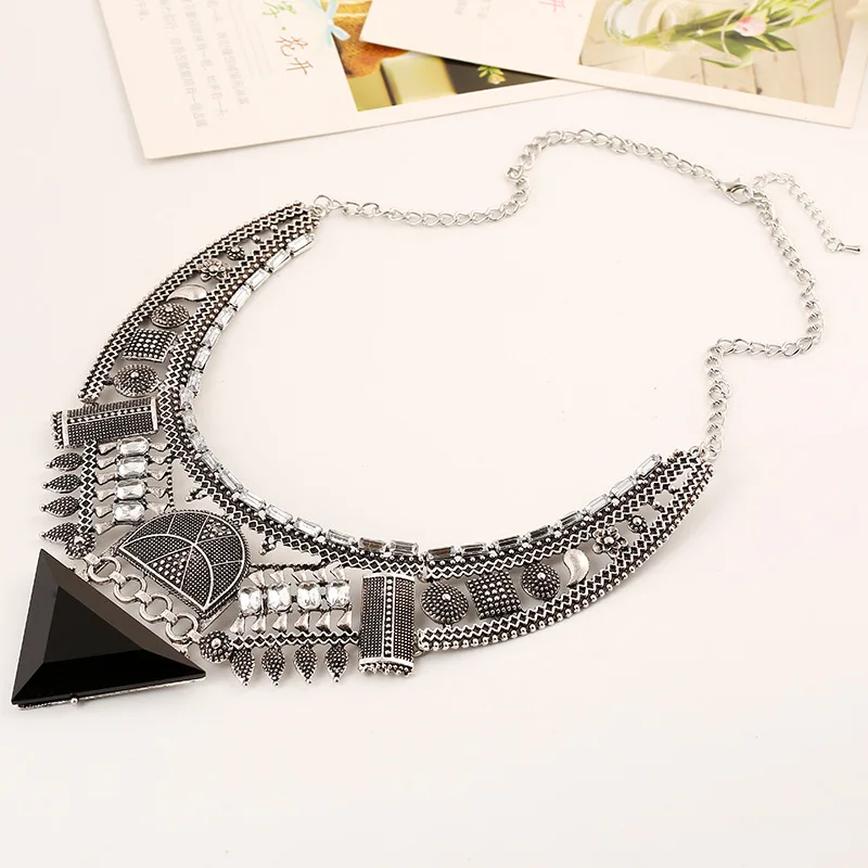 LZHLQ готическое 6 цветов винтажное ожерелье, индивидуальное преувеличенное панк мощное Макси ожерелье, модное женское ювелирное изделие - Окраска металла: Ancient silver white