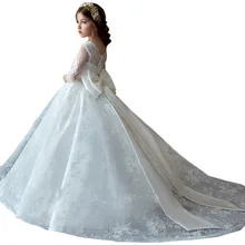 Платье принцессы с коротким рукавом и прозрачной горловиной, с аппликацией, Длинные Детские пышные платья, платье с цветочным узором для девочек, вечерние платья для первого причастия