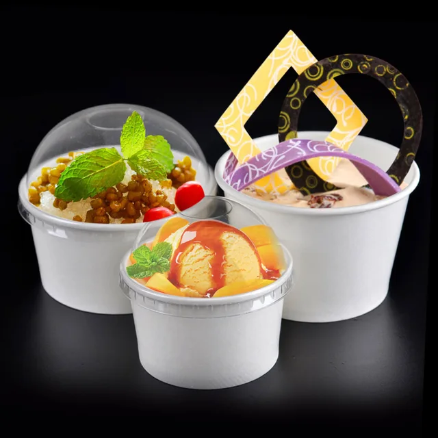 White Paper Ice Cream Bowl with Arched Cover Disposable Water ice