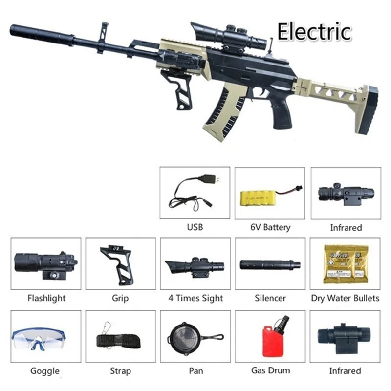 Безопасная электрическая версия M762 пистолет AK-15 винтовка CS стрельба игры Пейнтбол пистолет детский подарок Детская игрушка водяной пистолет - Цвет: Khaki Black-advanced