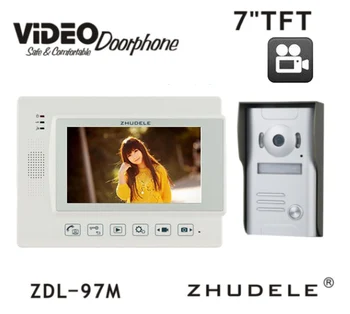

ZHUDELE 7" Wired Video Door Phone Touch button with SD Card, Doorbell Intercom Night Vision 1V1 700TVL HD Home House Security