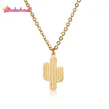 Simple Jewelry Gold Steel Cactus Necklace for Women Stainless Silver Color Dainty Small Gift Collier Femme NL2622