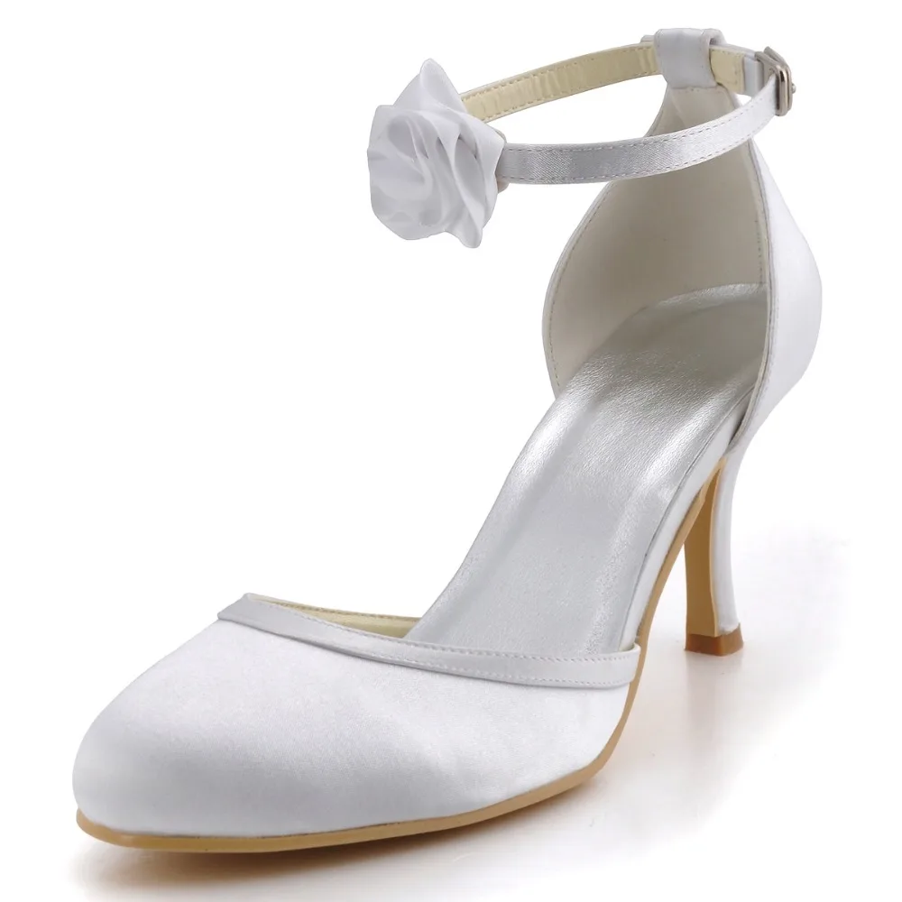 EL-01114 Women Shoes Purple Bridal Party Low Heel Comfort Pumps Almond Toe Mary Jane Satin Rhinestones Wedding Shoes