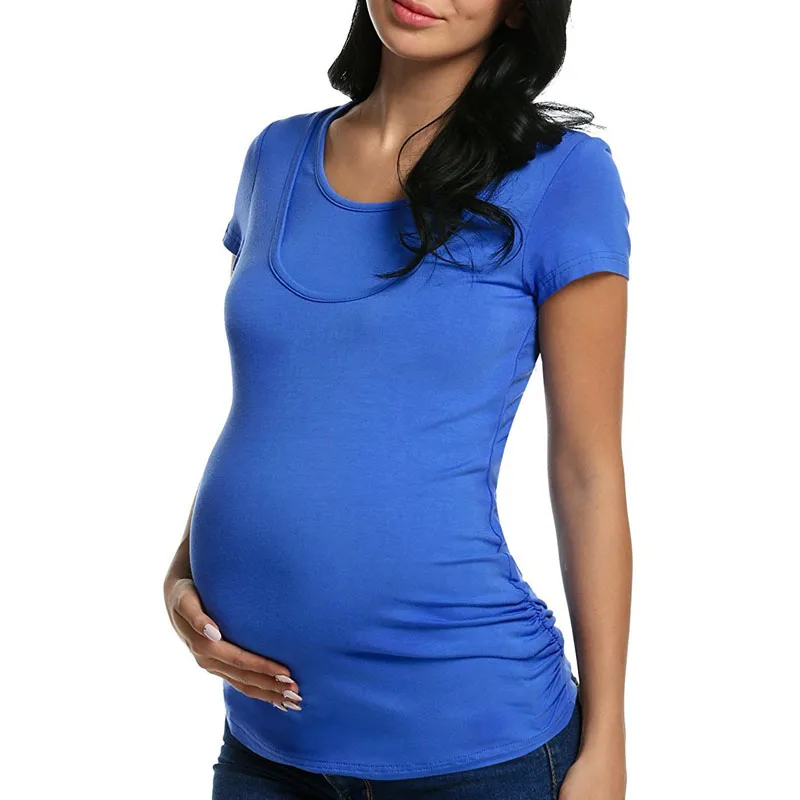 Short Sleeve Tight Nursing Tops Maternity Breastfeeding Tee Pregnancy T