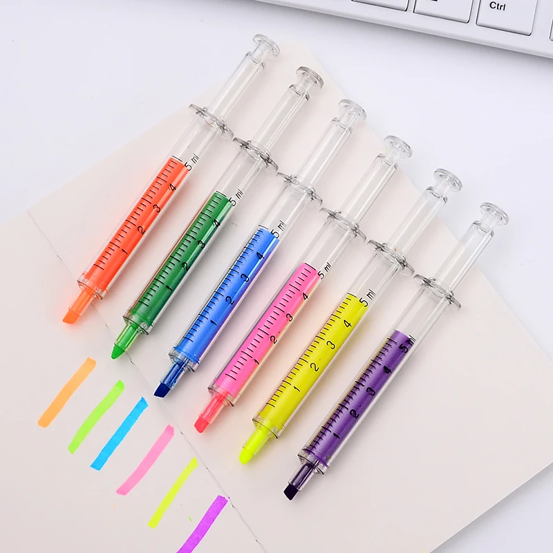

6 pcs Slim syringe color Highlighter Marker pen set Syring liner Stationery Office School supplies resaltadores escolares A6527