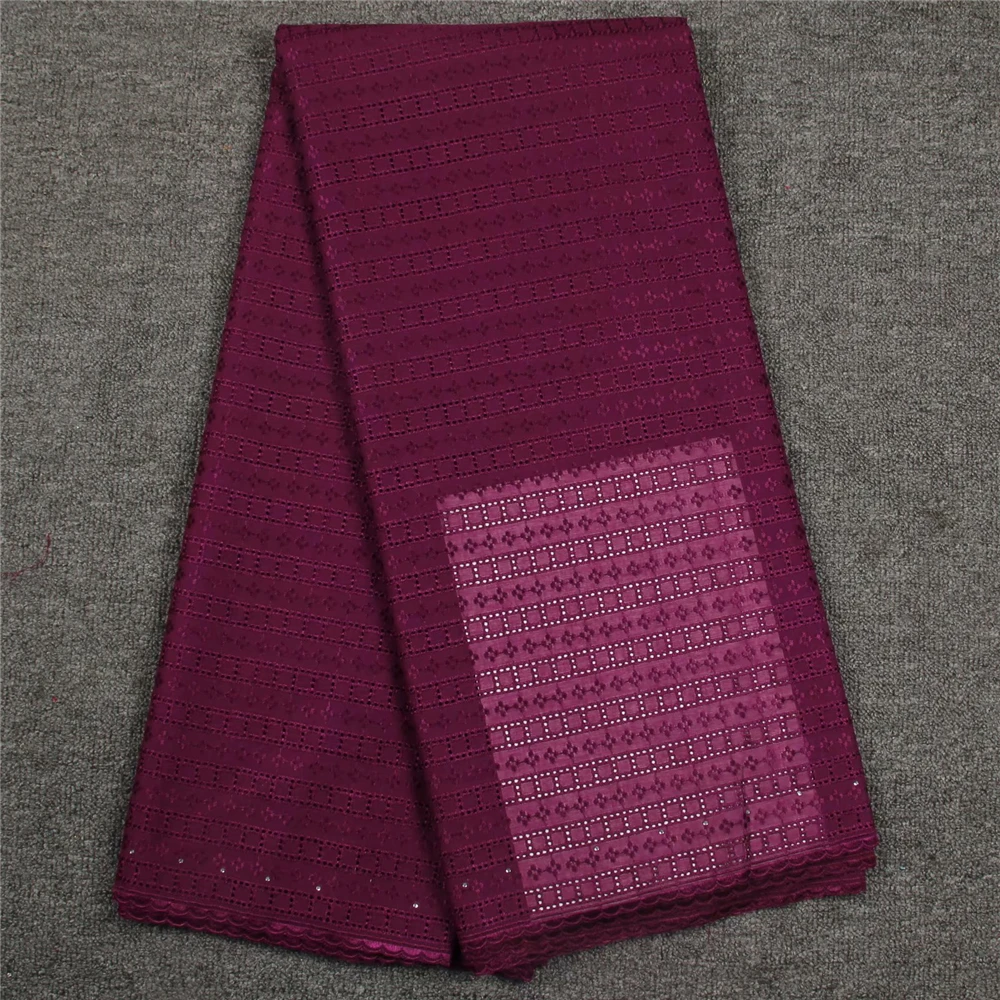 

African Lace Fabrics High Quality wine Cotton Lace Fabric Swiss Voile With Rhinestones Swiss Voile Lace In Switzerland