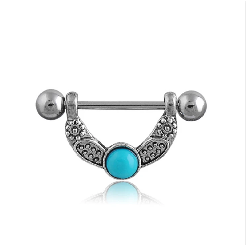 

2PCS Hot Sale Dangle Nipple Rings Vintage Stainless Steel Women Natural stone Bar Barbell Piercing Nipple Rings Body Jewelry