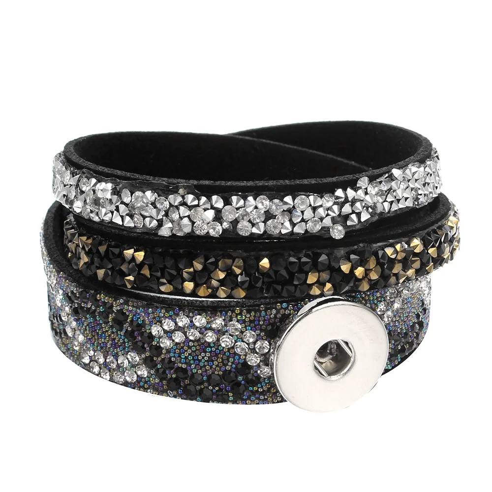 Женский кожаный браслет с кристаллами 18 мм 7 цветов|bracelets for|snap leather braceletbracelet with