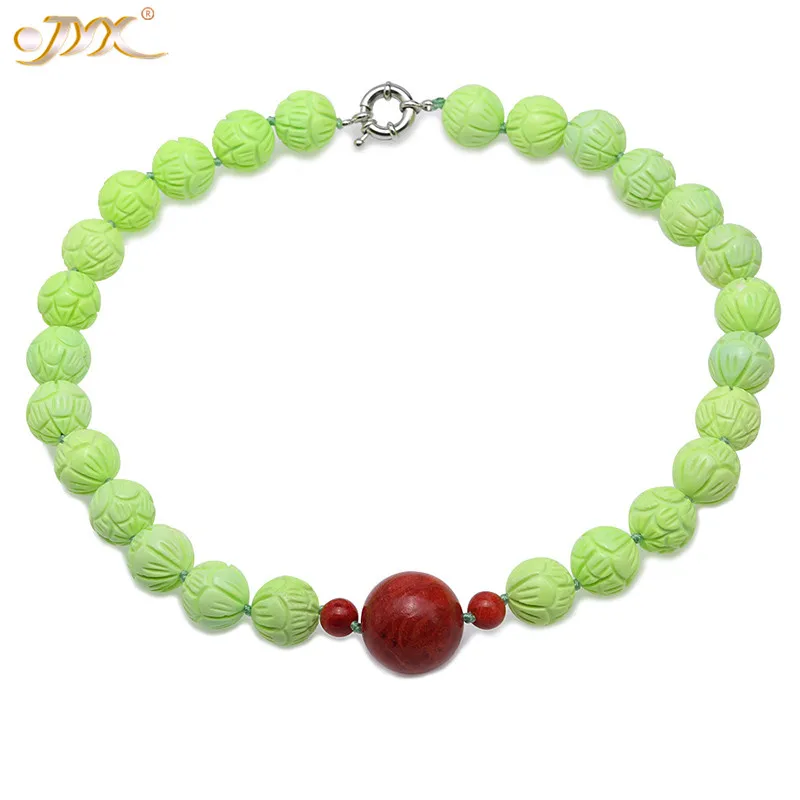 JYX Bohimia style Turquoise Necklace 16-16.5mm Green Round Beads dotted Red 9-25mm Coral Pendant 21&quot beautiful figure | Украшения и