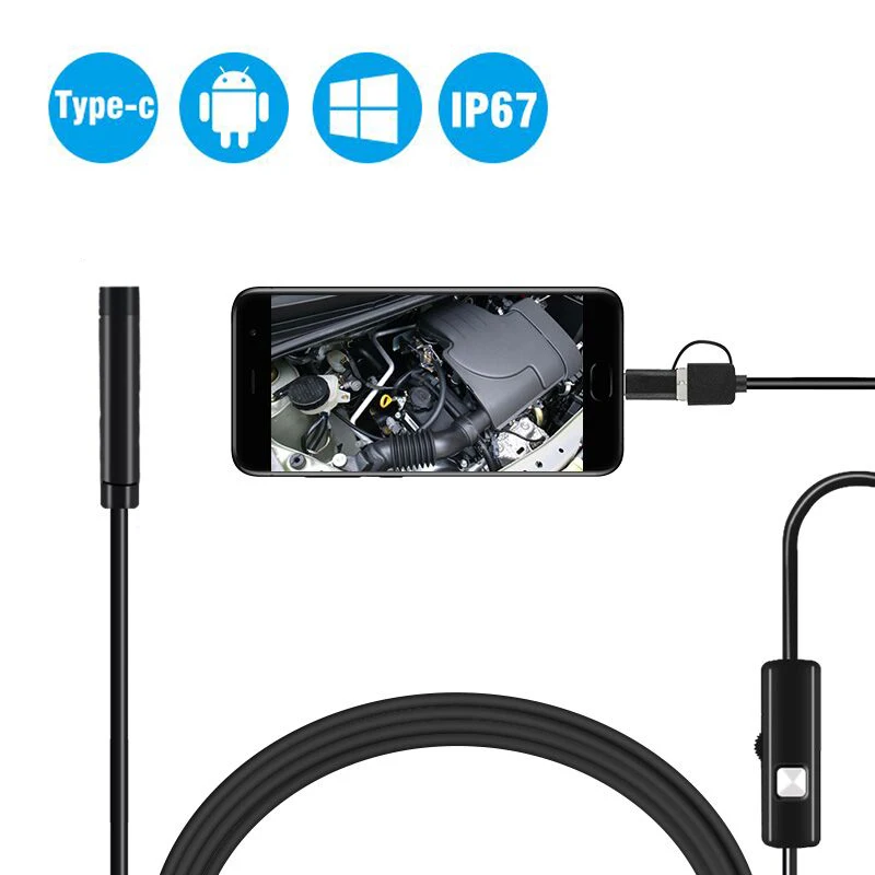 8 мм светодиодов Тип C Водонепроницаемая Камера-Эндоскоп 720P для осмотра 1 м 2 3 5 USB