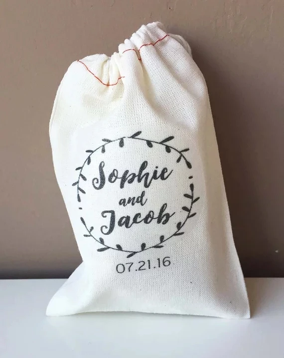 

personalize laurel wreath wedding favor bags, Bachelorette thank you kits, bridal shower Survival Kit Chocolate Candy pouches