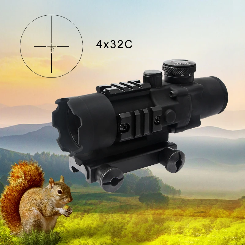 

New 4x32C Three-Sided Rail Prism Fiber Optic Front View Mirror Riflescopes and Fully Adjustable Rear View Mirror with 20mm Rail