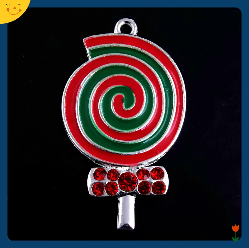 

OYKZA 46*30mm Fashion Jewelry 5pcs Zice Alloy Lollipop Rhinestone Pendants for Chunky Beads Necklace Making