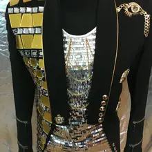 Плюс Размер зеркала горный хрусталь Epaulet Дизайн Куртка сценическая одежда Блейзер Пальто для выступления певца мужской тонкий Топ Одежда для танцев