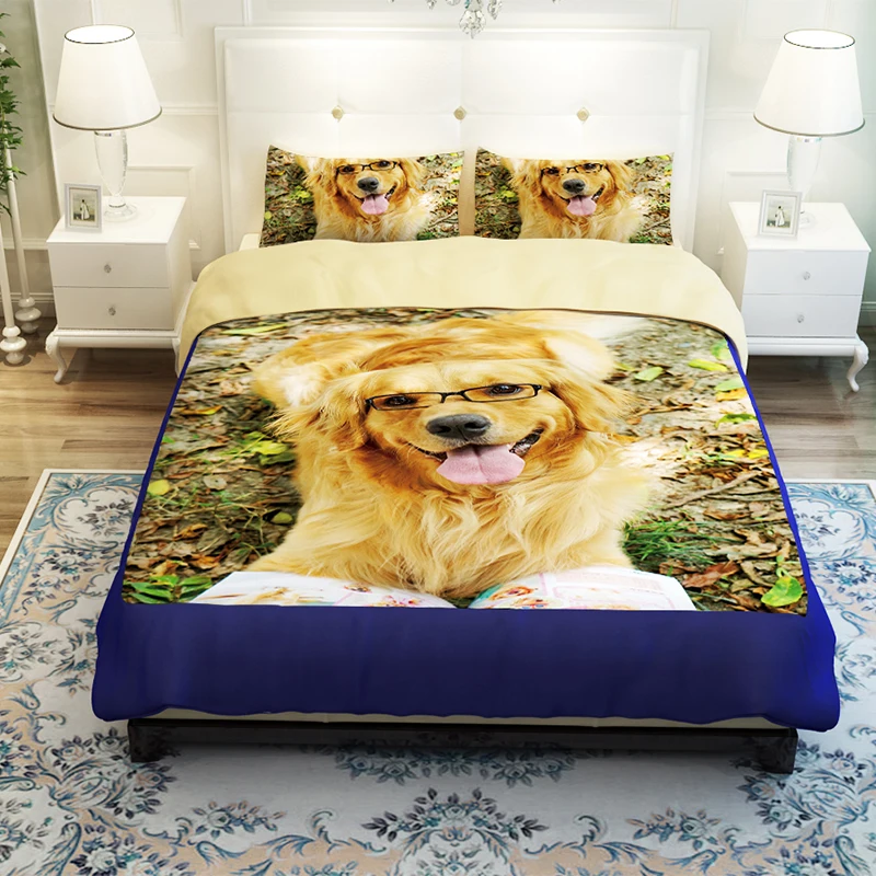 3D Oil Dog Duvet Cover Sets,3/4pc duvet cover without filler,100